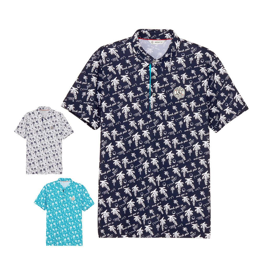 アンパスィ and per se　メンズ ソルケアプリンテッド 半袖 スキッパー ポロシャツ AMS9685X9　2025年モデル