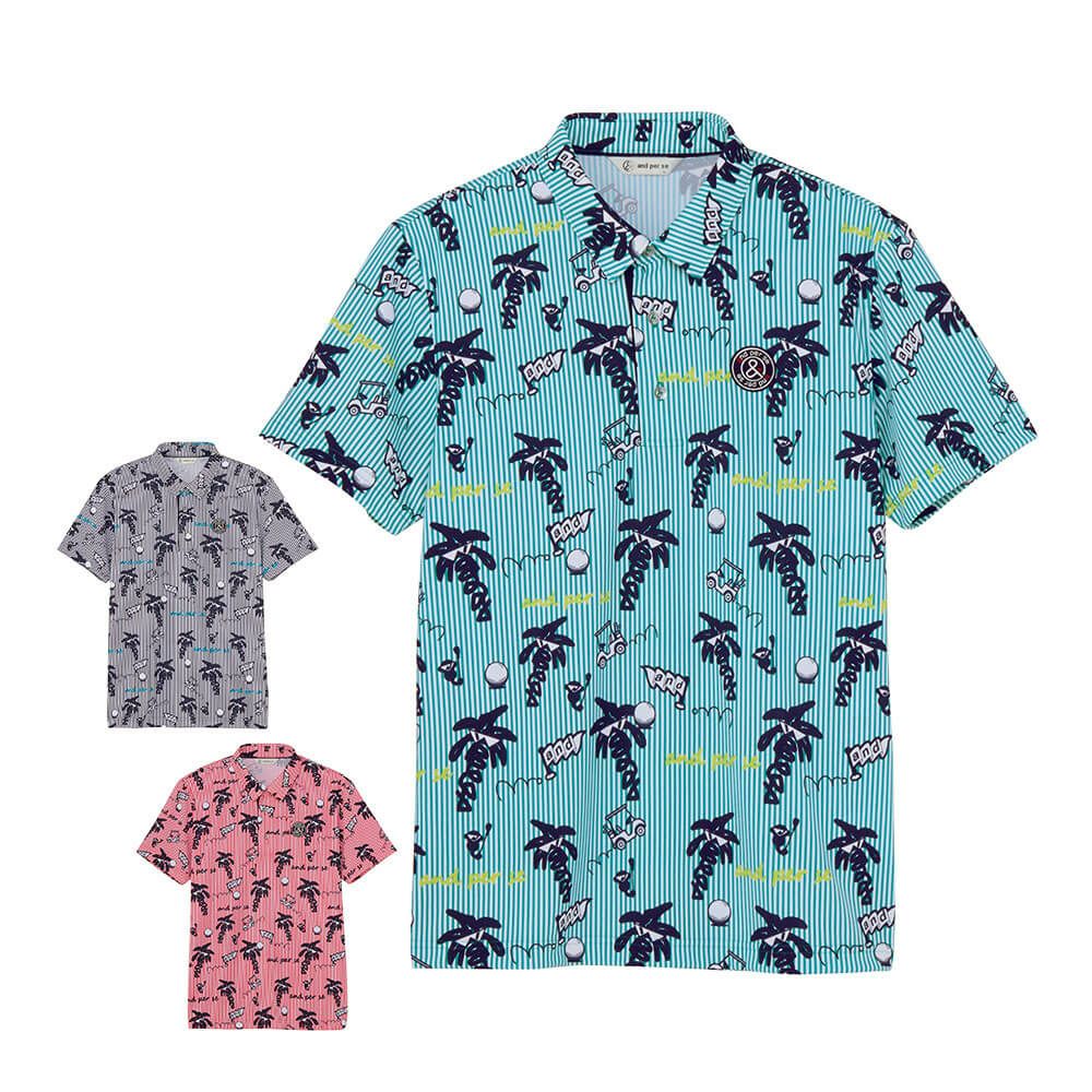 アンパスィ and per se　メンズ ソルケアプリンテッド 半袖 ポロシャツ AMS9725X4　2025年モデル