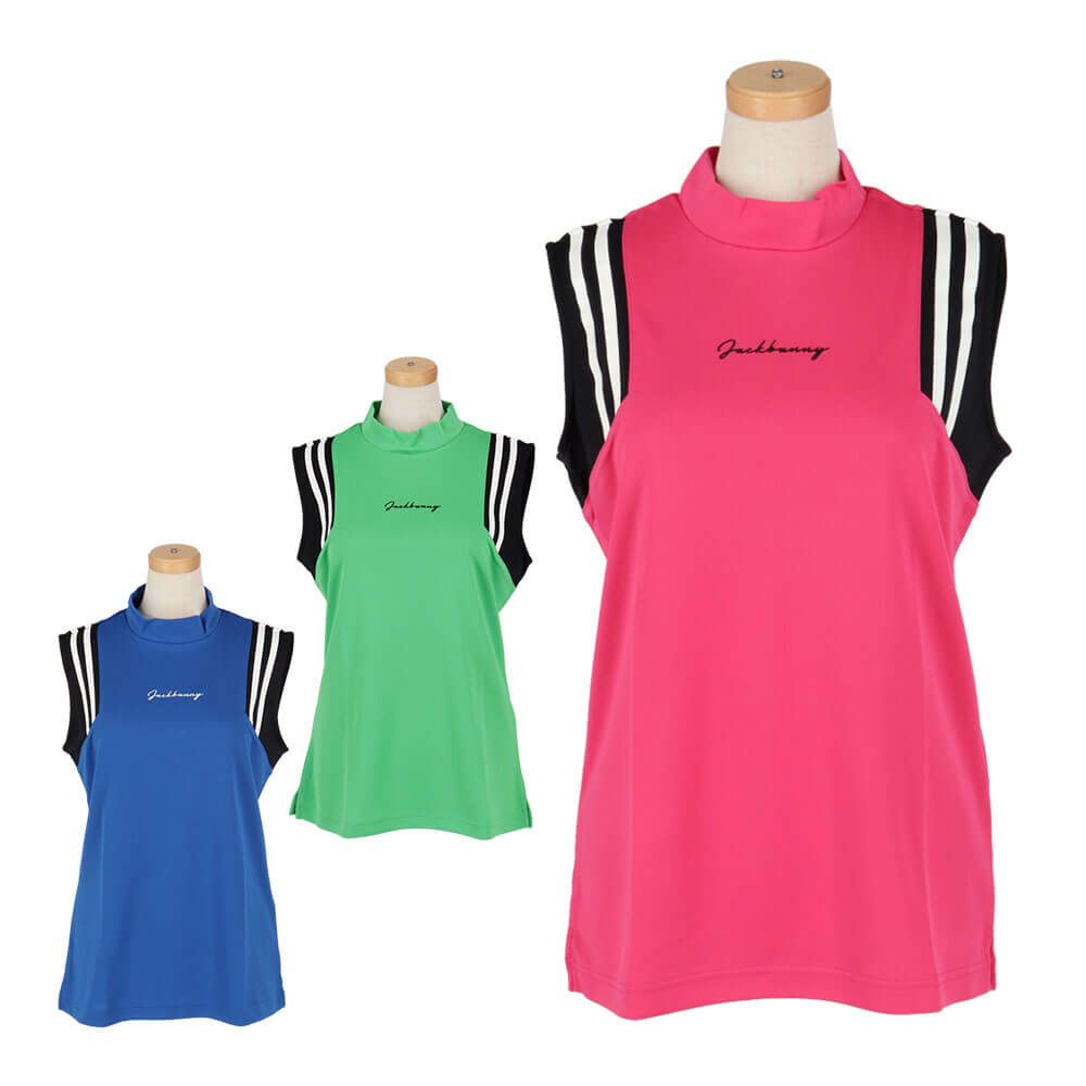 ジャックバニー Jack Bunny!!　レディース ラインデザイン 鹿の子 ノースリーブ モックネックシャツ 263-5167528　2025年モデル