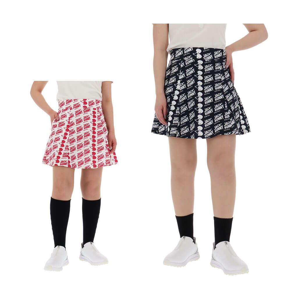 ジャックバニー Jack Bunny!!　レディース フルーツロゴ柄 メッシュ天竺 Dot Air インナーパンツ一体型 フレアー スカート 263-5134512　2025年モデル