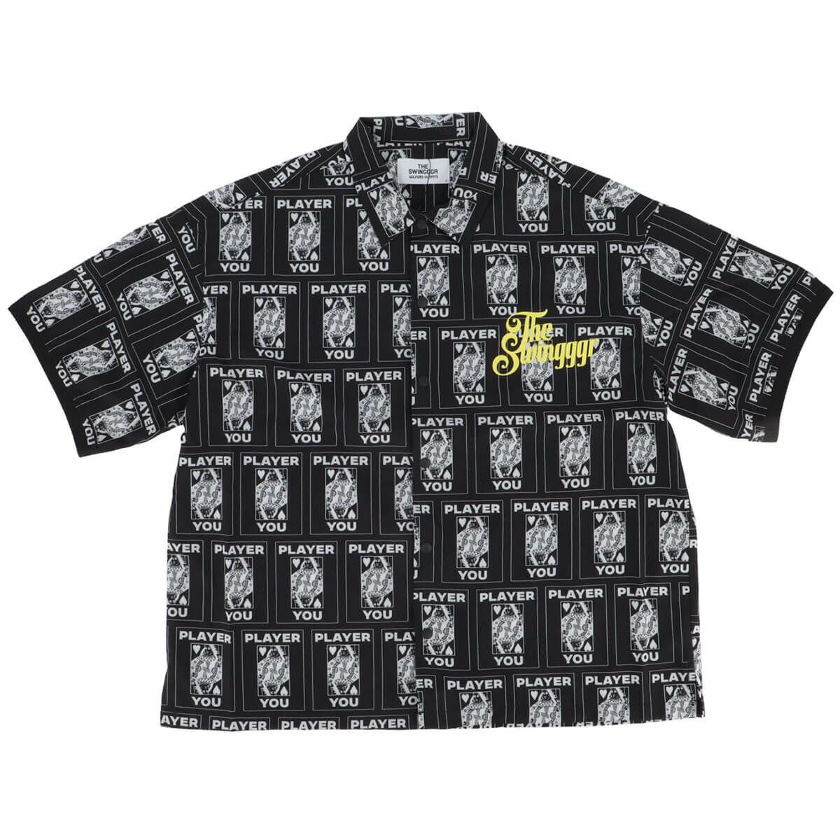 ザ スウィンガー THE SWINGGGR　メンズ TRUMP 総柄プリント 半袖 ポロシャツ 0125-SWG-SH001 BLACK　2025年モデル