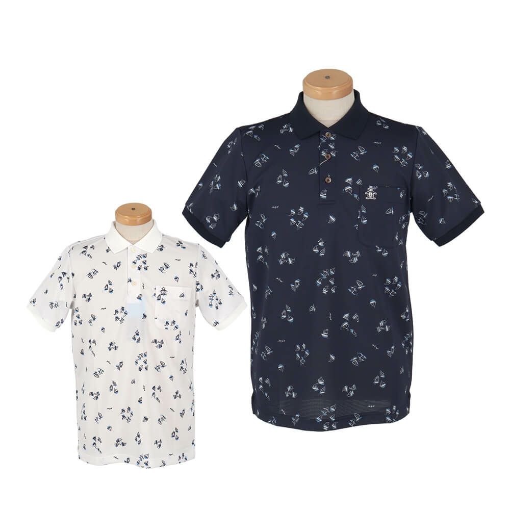 マンシングウェア Munsingwear　メンズ ヨットモチーフ総柄プリント 半袖 ポロシャツ MG5SHS34M　2025年モデル