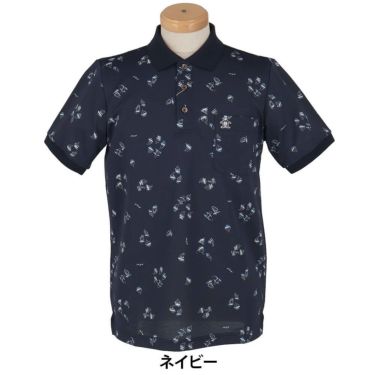 マンシングウェア Munsingwear　メンズ ヨットモチーフ総柄プリント 半袖 ポロシャツ MG5SHS34M　2025年モデル ネイビー