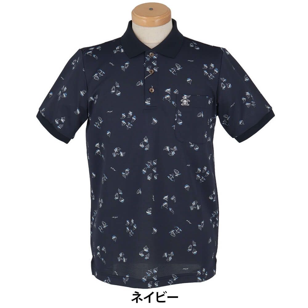 マンシングウェア Munsingwear　メンズ ヨットモチーフ総柄プリント 半袖 ポロシャツ MG5SHS34M　2025年モデル ネイビー