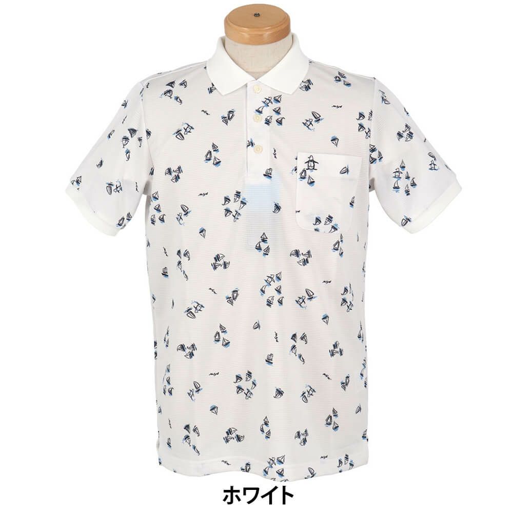 マンシングウェア Munsingwear　メンズ ヨットモチーフ総柄プリント 半袖 ポロシャツ MG5SHS34M　2025年モデル ホワイト