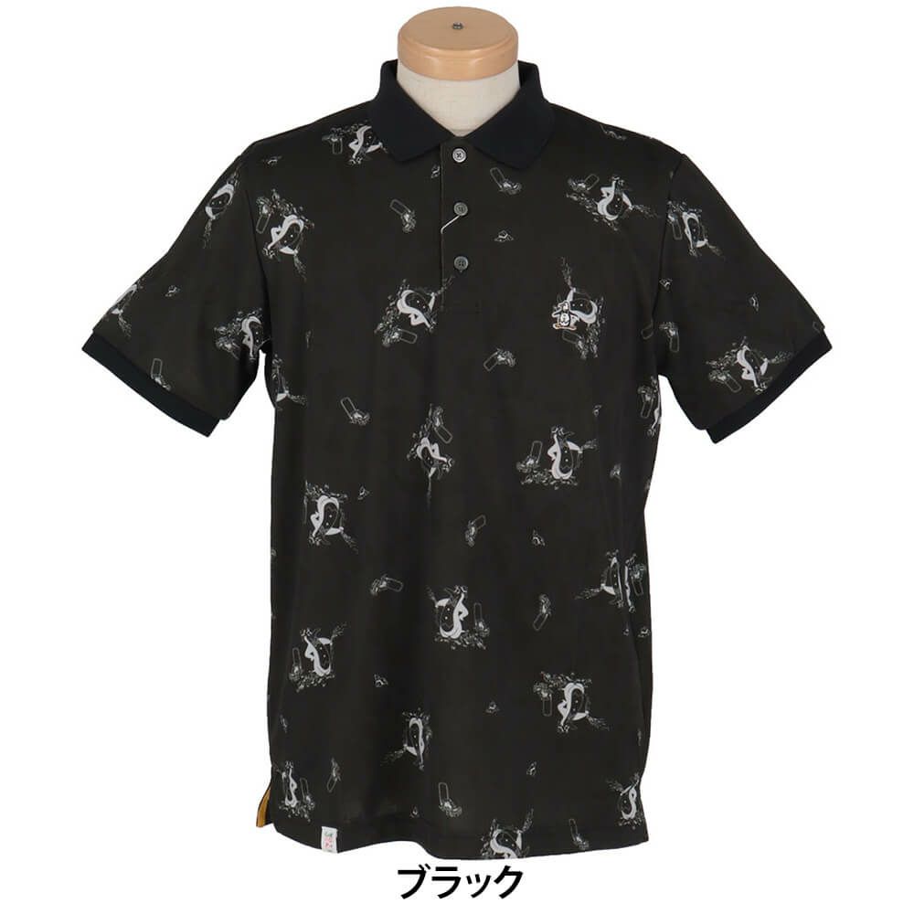 マンシングウェア Munsingwear　メンズ 総柄ジャカード×ペンギン総柄プリント 半袖 ポロシャツ MG5SHS53M　2025年モデル ブラック