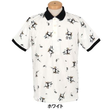 マンシングウェア Munsingwear　メンズ 総柄ジャカード×ペンギン総柄プリント 半袖 ポロシャツ MG5SHS53M　2025年モデル ホワイト