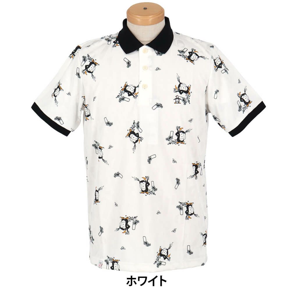 マンシングウェア Munsingwear　メンズ 総柄ジャカード×ペンギン総柄プリント 半袖 ポロシャツ MG5SHS53M　2025年モデル ホワイト