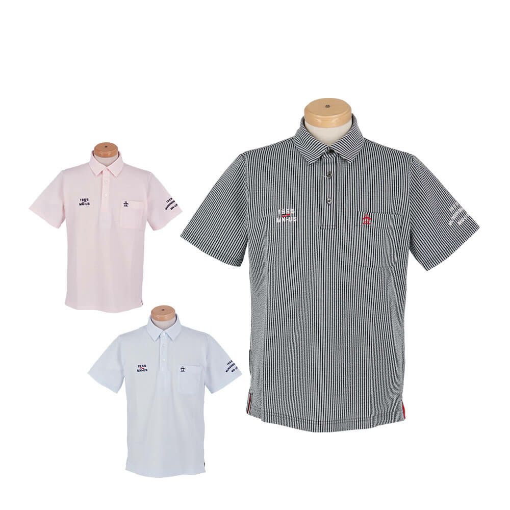 マンシングウェア Munsingwear　メンズ ストライプ サッカー 半袖 ポロシャツ MG5SHS83M　2025年モデル
