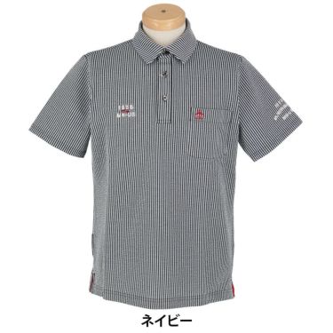 マンシングウェア Munsingwear　メンズ ストライプ サッカー 半袖 ポロシャツ MG5SHS83M　2025年モデル ネイビー