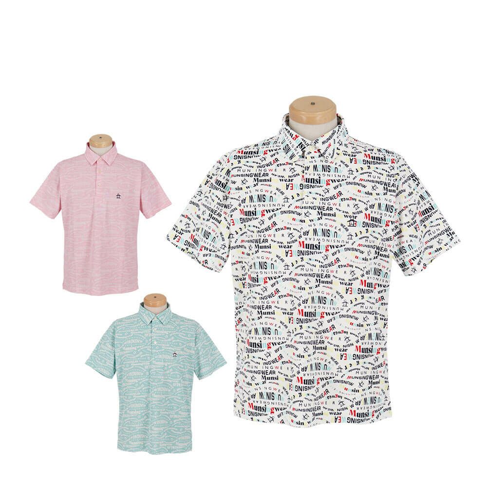 マンシングウェア Munsingwear　メンズ マルチロゴ総柄プリント 半袖 ポロシャツ MG5SHS84M　2025年モデル