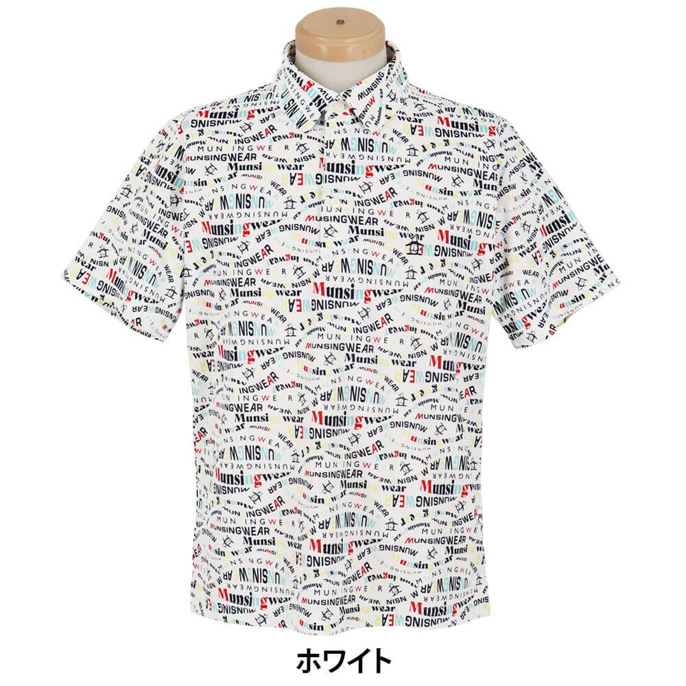 マンシングウェア Munsingwear　メンズ マルチロゴ総柄プリント 半袖 ポロシャツ MG5SHS84M　2025年モデル ホワイト
