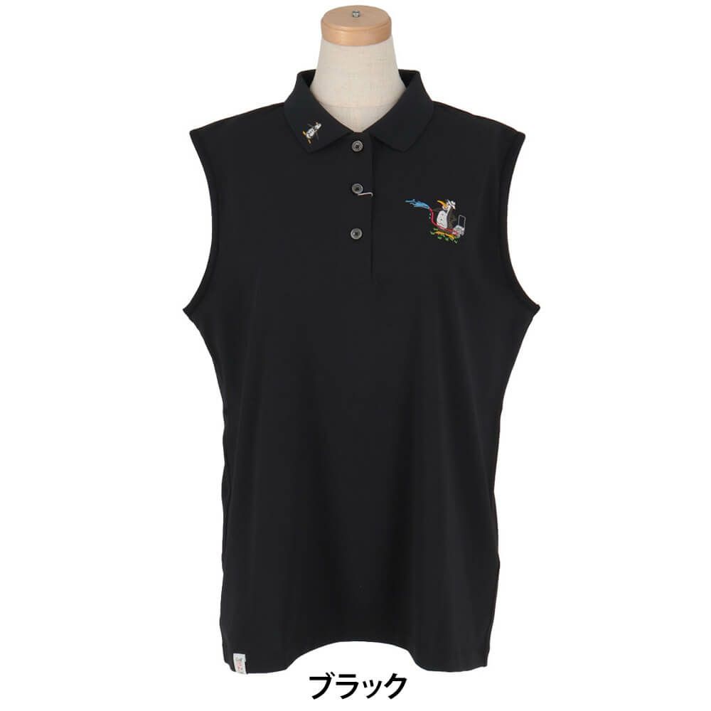 マンシングウェア Munsingwear　レディース 鹿の子 ノースリーブ ポロシャツ MG5SHS57L　2025年モデル ブラック
