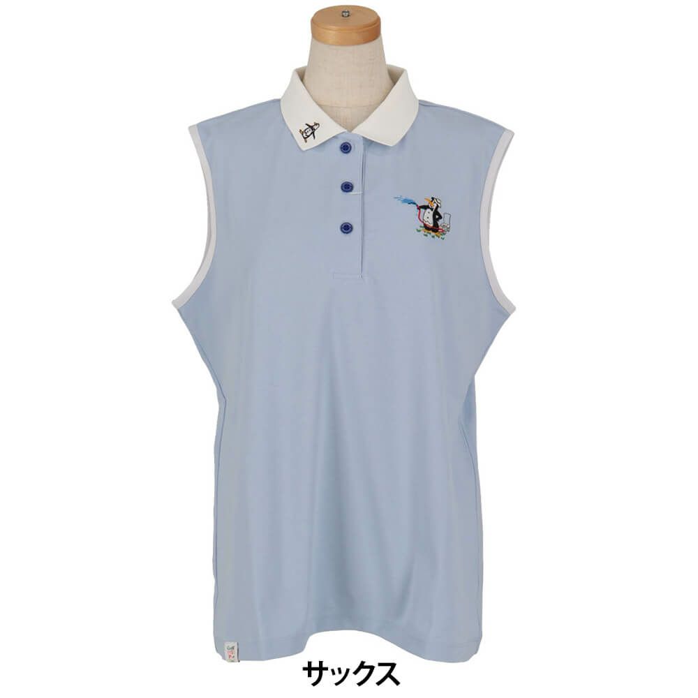 マンシングウェア Munsingwear　レディース 鹿の子 ノースリーブ ポロシャツ MG5SHS57L　2025年モデル サックス