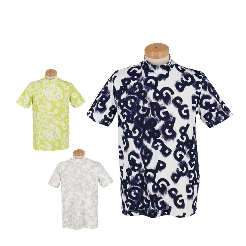 パーリーゲイツ PEARLY GATES　メンズ PGロゴデニム柄 Peストレッチ 半袖 ハイネックシャツ 053-5167403　2025年モデル