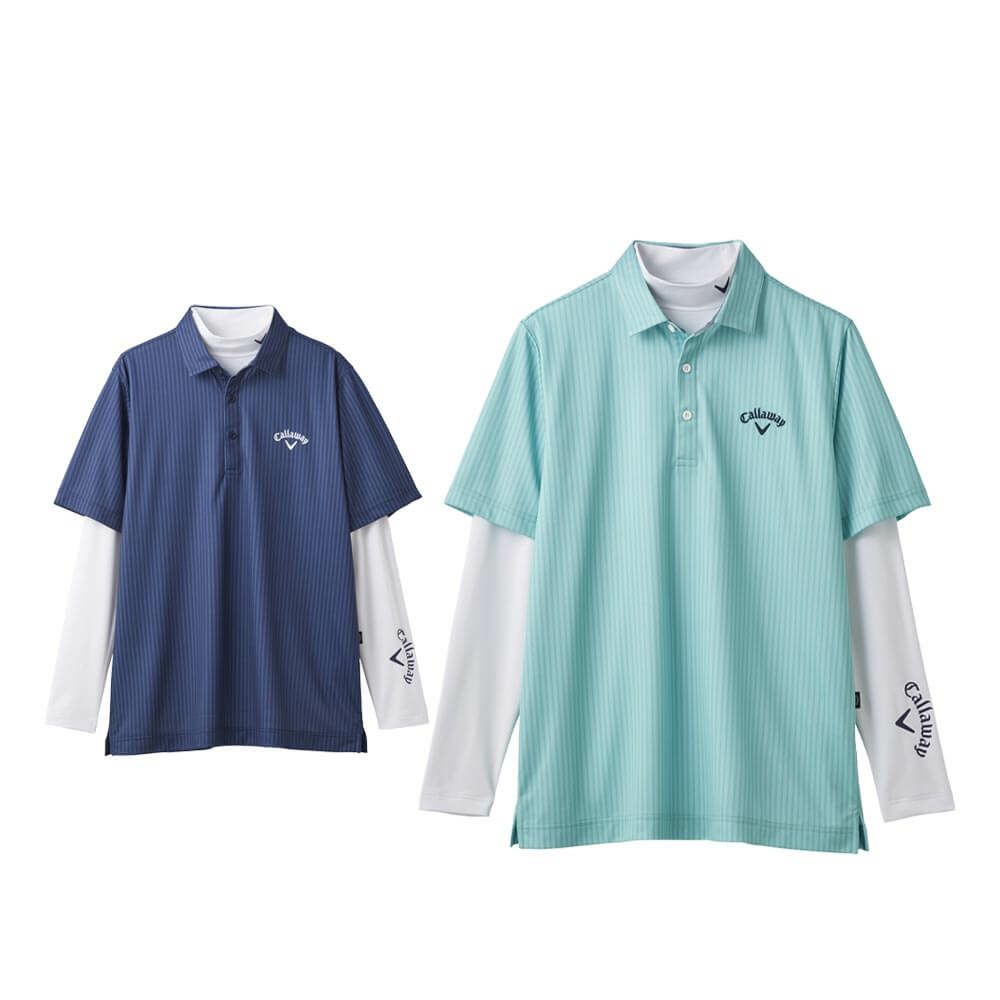 キャロウェイ Callaway　メンズ ストライププリント 鹿の子 半袖 ポロシャツ ＆ 長袖 インナーシャツ C25134126　2025年モデル
