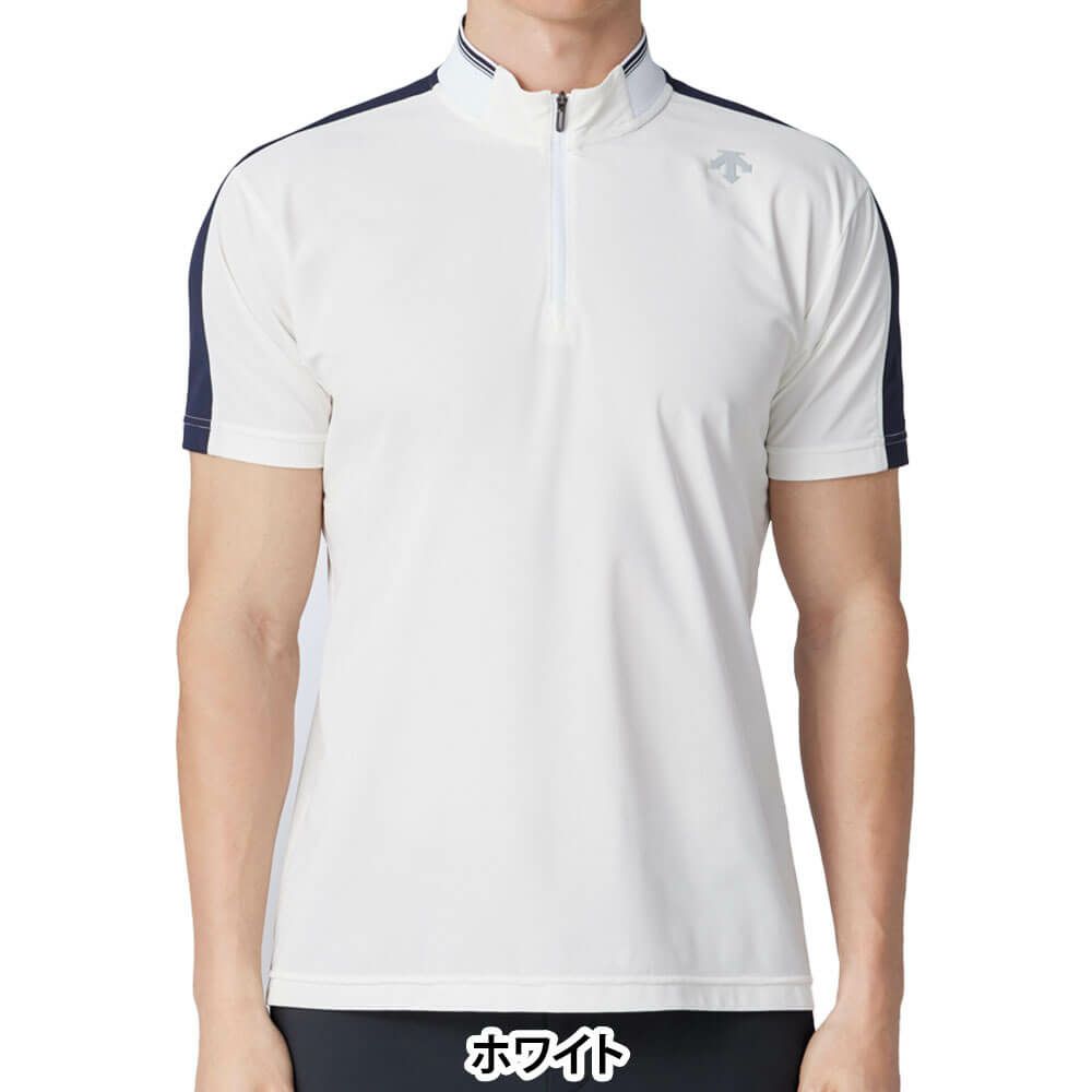デサントゴルフ DESCENTE GOLF　メンズ スタンドカラー ハーフジップ 半袖 ハイネックシャツ DG5SHS22M　2025年モデル ホワイト