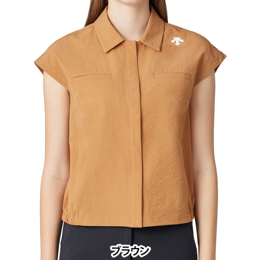 デサントゴルフ DESCENTE GOLF　レディース ドビー織 フレンチスリーブ ポロシャツ DG5STZ01L　2025年モデル ブラウン