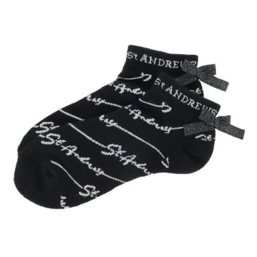 セントアンドリュース St ANDREWS　レディース シグネチャー柄 アンクルソックス 042-5186552 010 ブラック ゴルフウェア