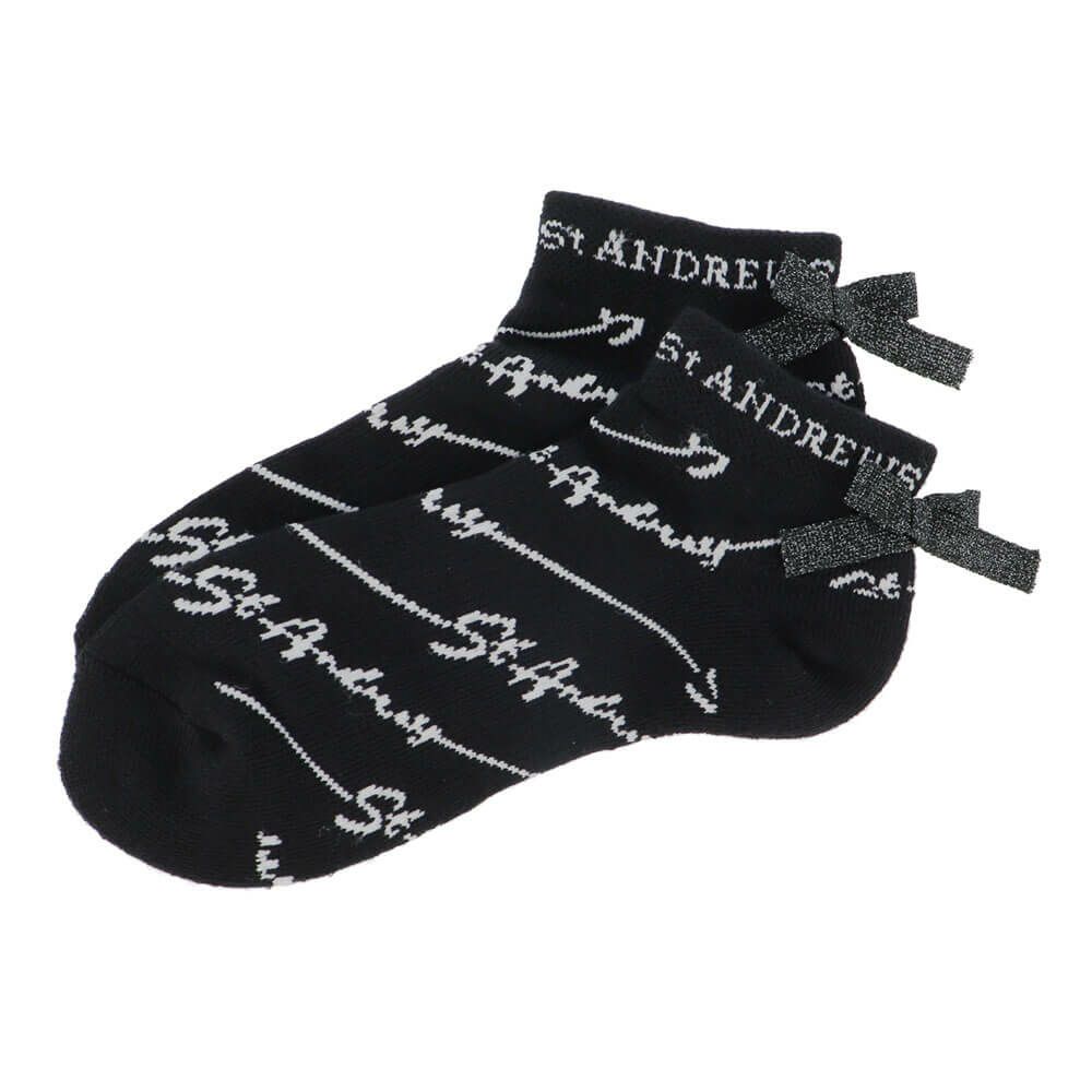セントアンドリュース St ANDREWS　レディース シグネチャー柄 アンクルソックス 042-5186552 010 ブラック ゴルフウェア