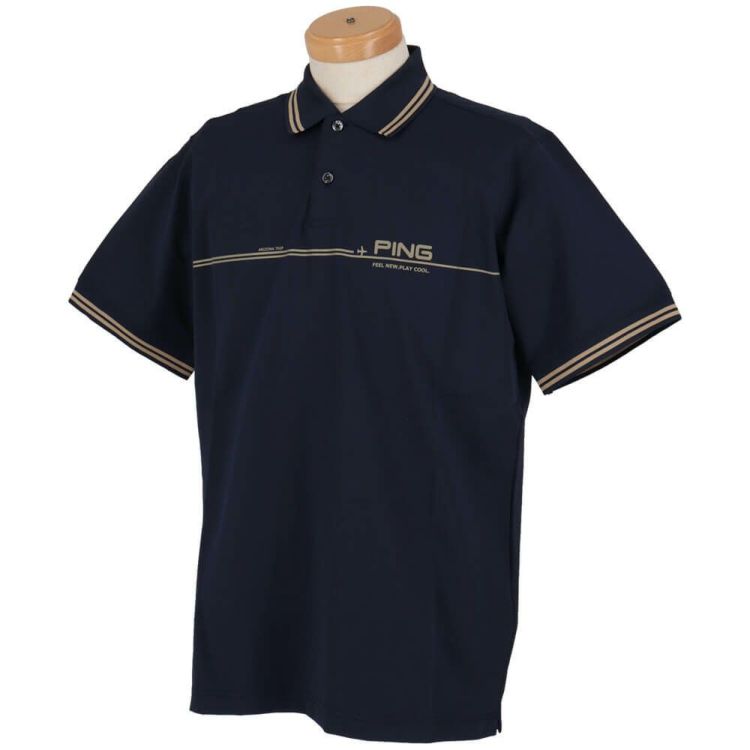 ピン PING メンズ ラインデザイン ロゴプリント 二重織 半袖