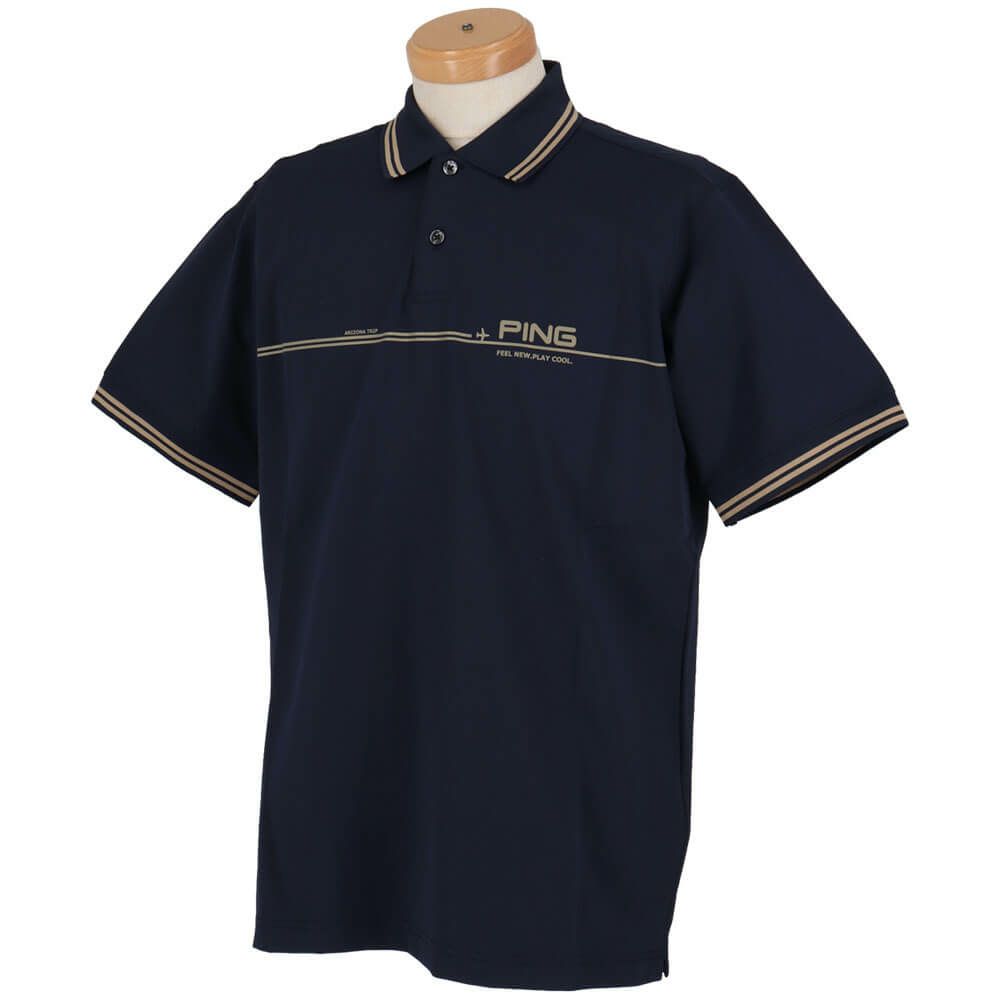 ピン PING　メンズ ラインデザイン ロゴプリント 二重織 半袖 ポロシャツ 621-5160301　2025年モデル 詳細3