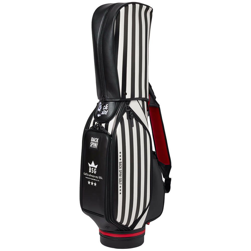 バックスピンゴルフ BACK SPIN! GOLF　ストライプ キャディバッグ BSBE01C107 WHBK ホワイト/ブラック　2025年モデル　詳細3