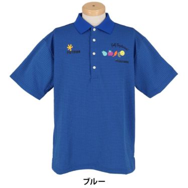 パーリーゲイツ PEARLY GATES　メンズ ロゴプリント Pe格子サッカー 半袖 ポロシャツ 053-5260617　2025年モデル ブルー