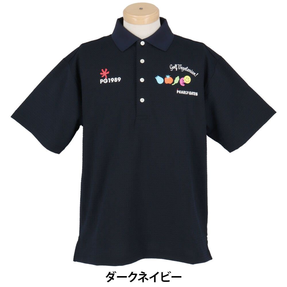 パーリーゲイツ PEARLY GATES　メンズ ロゴプリント Pe格子サッカー 半袖 ポロシャツ 053-5260617　2025年モデル ダークネイビー