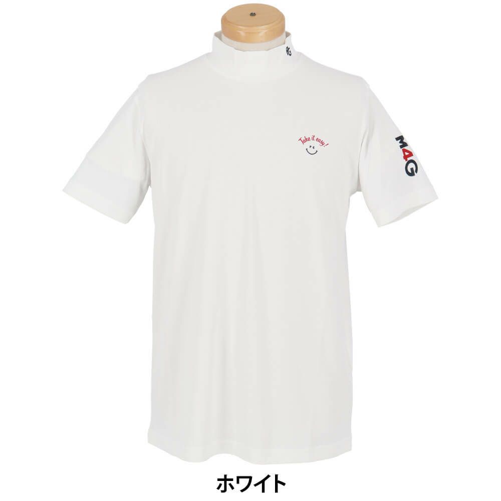 パーリーゲイツ PEARLY GATES　メンズ ハニカム 鹿の子 半袖 モックネックシャツ 053-5267601　2025年モデル ホワイト