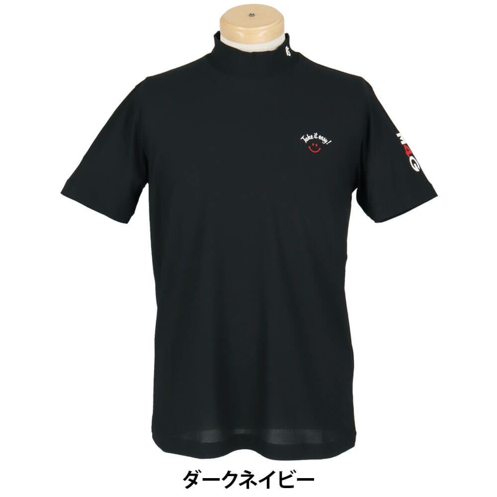 パーリーゲイツ PEARLY GATES　メンズ ハニカム 鹿の子 半袖 モックネックシャツ 053-5267601　2025年モデル ダークネイビー