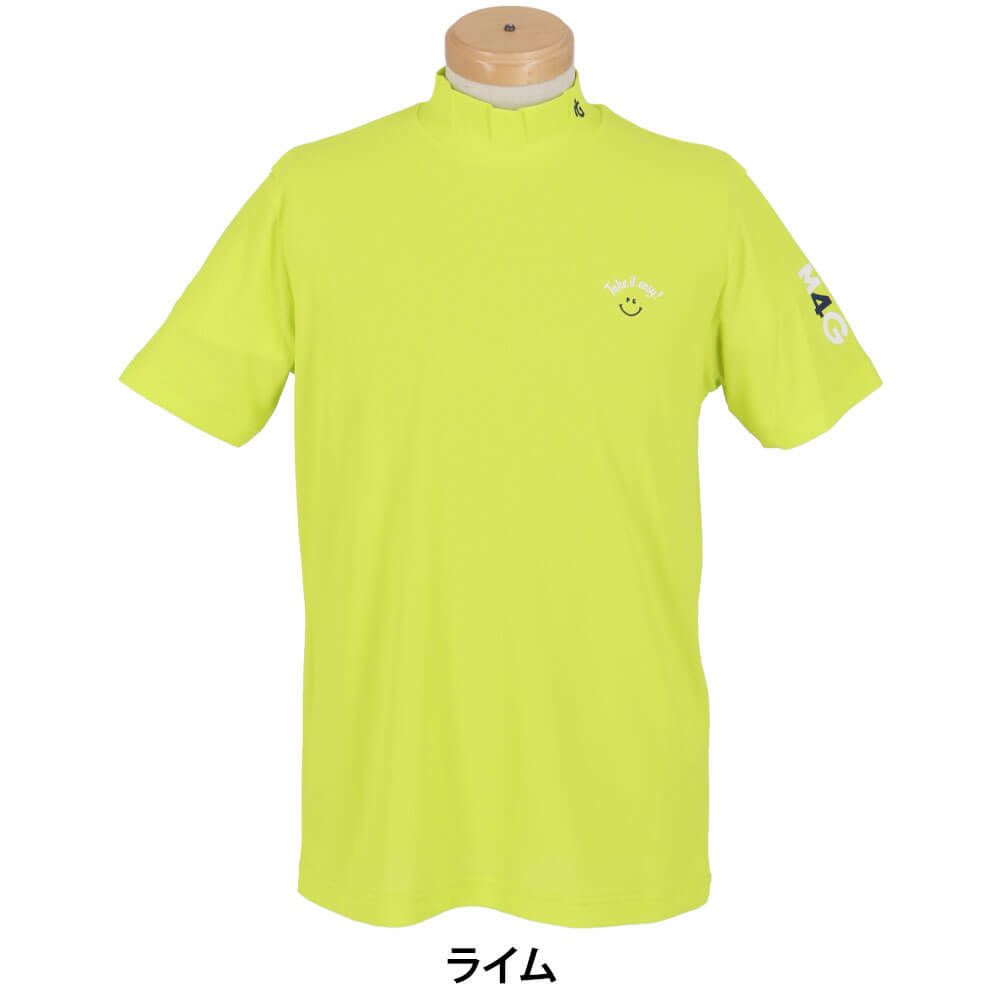 パーリーゲイツ PEARLY GATES　メンズ ハニカム 鹿の子 半袖 モックネックシャツ 053-5267601　2025年モデル ライム