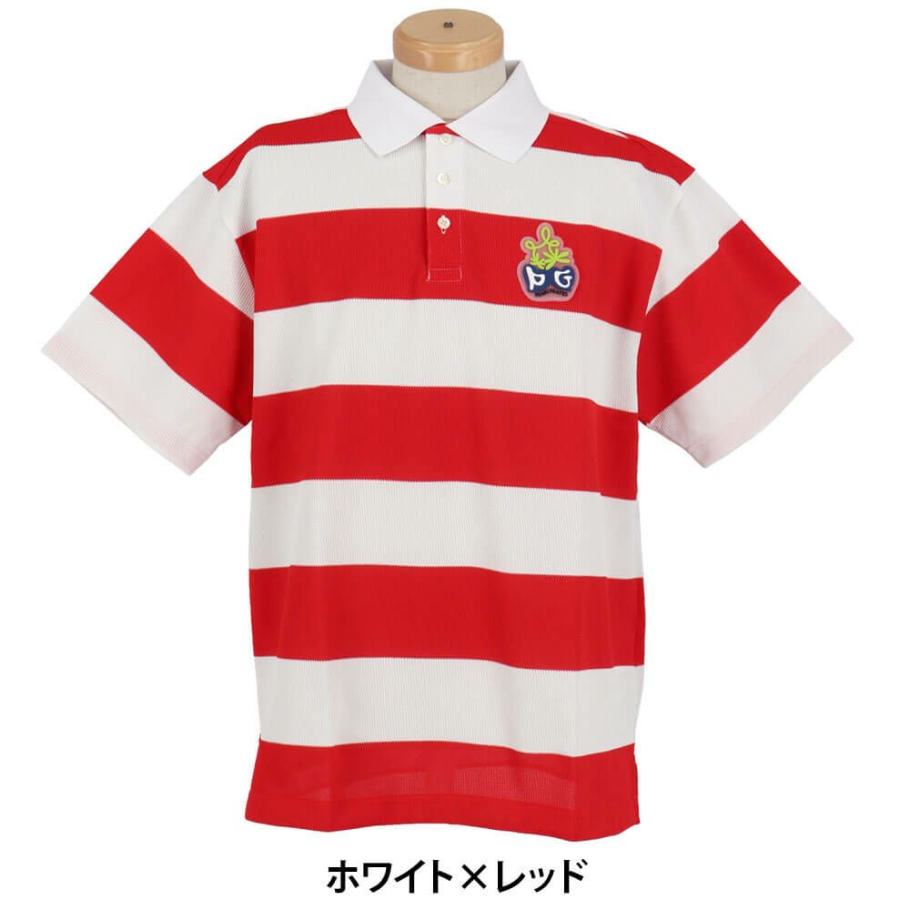 パーリーゲイツ PEARLY GATES　メンズ 切替ボーダー 半袖 ポロシャツ 053-5160509　2025年モデル ホワイト×レッド