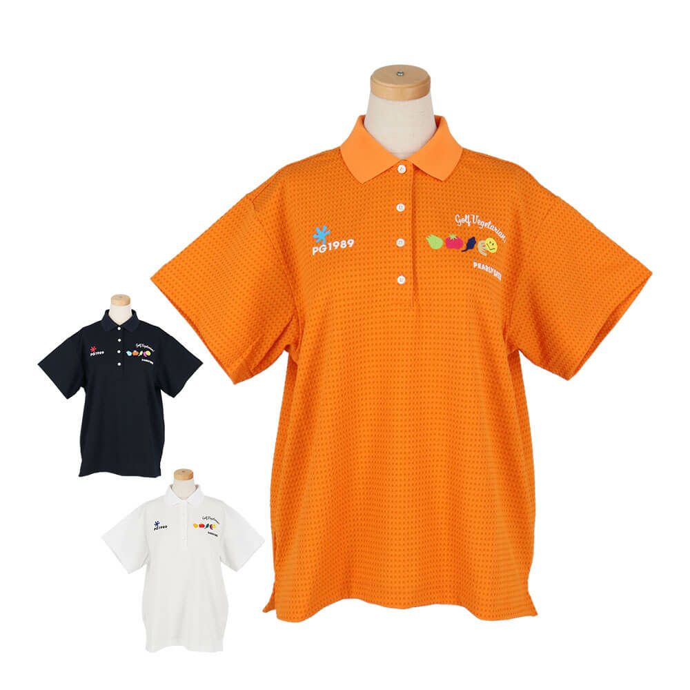 パーリーゲイツ PEARLY GATES　レディース ロゴプリント Pe格子サッカー 半袖 ポロシャツ 055-5260618　2025年モデル 詳細1
