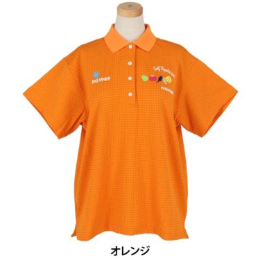 パーリーゲイツ PEARLY GATES　レディース ロゴプリント Pe格子サッカー 半袖 ポロシャツ 055-5260618　2025年モデル オレンジ