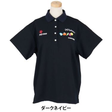 パーリーゲイツ PEARLY GATES　レディース ロゴプリント Pe格子サッカー 半袖 ポロシャツ 055-5260618　2025年モデル ダークネイビー