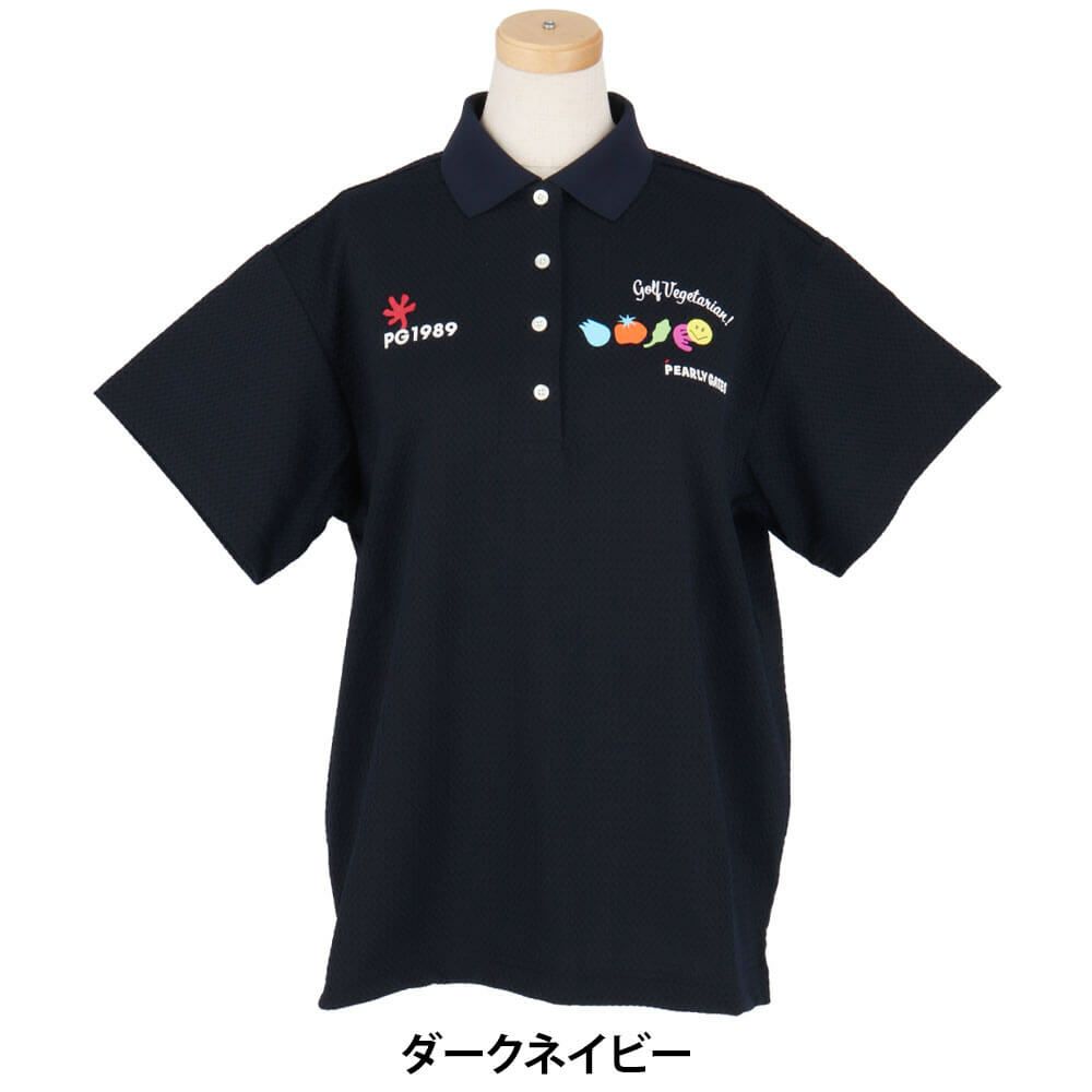 パーリーゲイツ PEARLY GATES　レディース ロゴプリント Pe格子サッカー 半袖 ポロシャツ 055-5260618　2025年モデル ダークネイビー