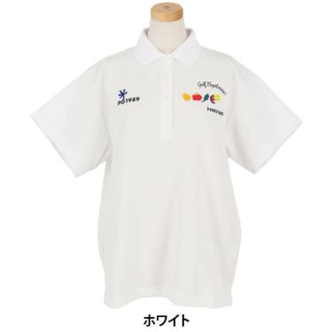 パーリーゲイツ PEARLY GATES　レディース ロゴプリント Pe格子サッカー 半袖 ポロシャツ 055-5260618　2025年モデル ホワイト