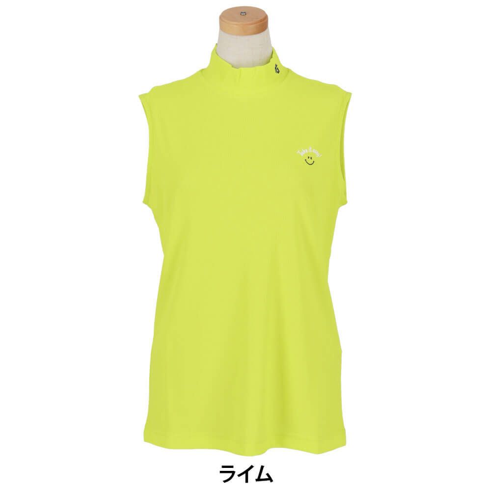 パーリーゲイツ PEARLY GATES　レディース ハニカム 鹿の子 スリーブレス モックネックシャツ 055-5267612　2025年モデル ライム