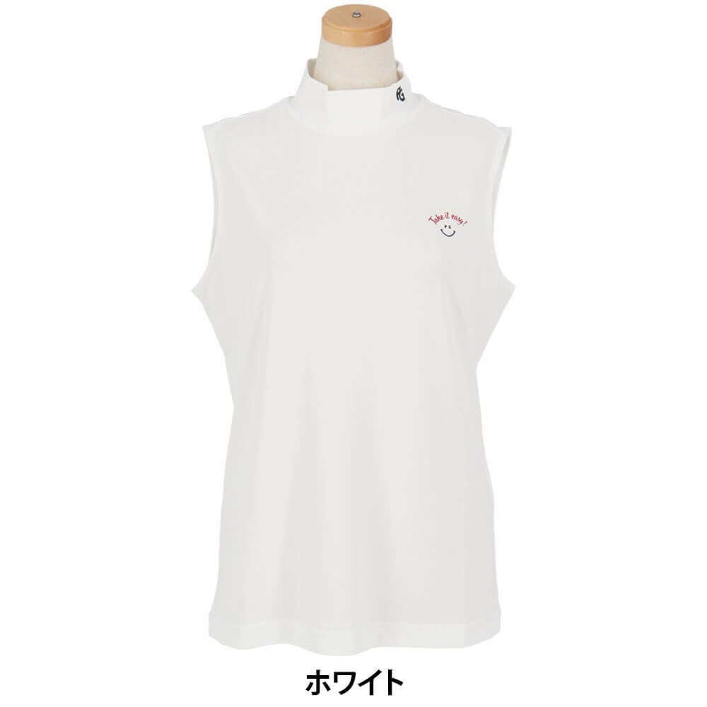 パーリーゲイツ PEARLY GATES　レディース ハニカム 鹿の子 スリーブレス モックネックシャツ 055-5267612　2025年モデル ホワイト