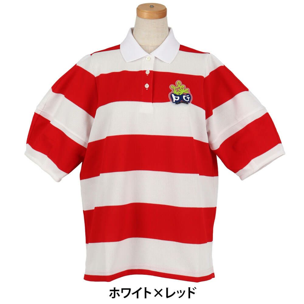 パーリーゲイツ PEARLY GATES　レディース 切替ボーダー 半袖 ポロシャツ 055-5160510　2025年モデル ホワイト×レッド