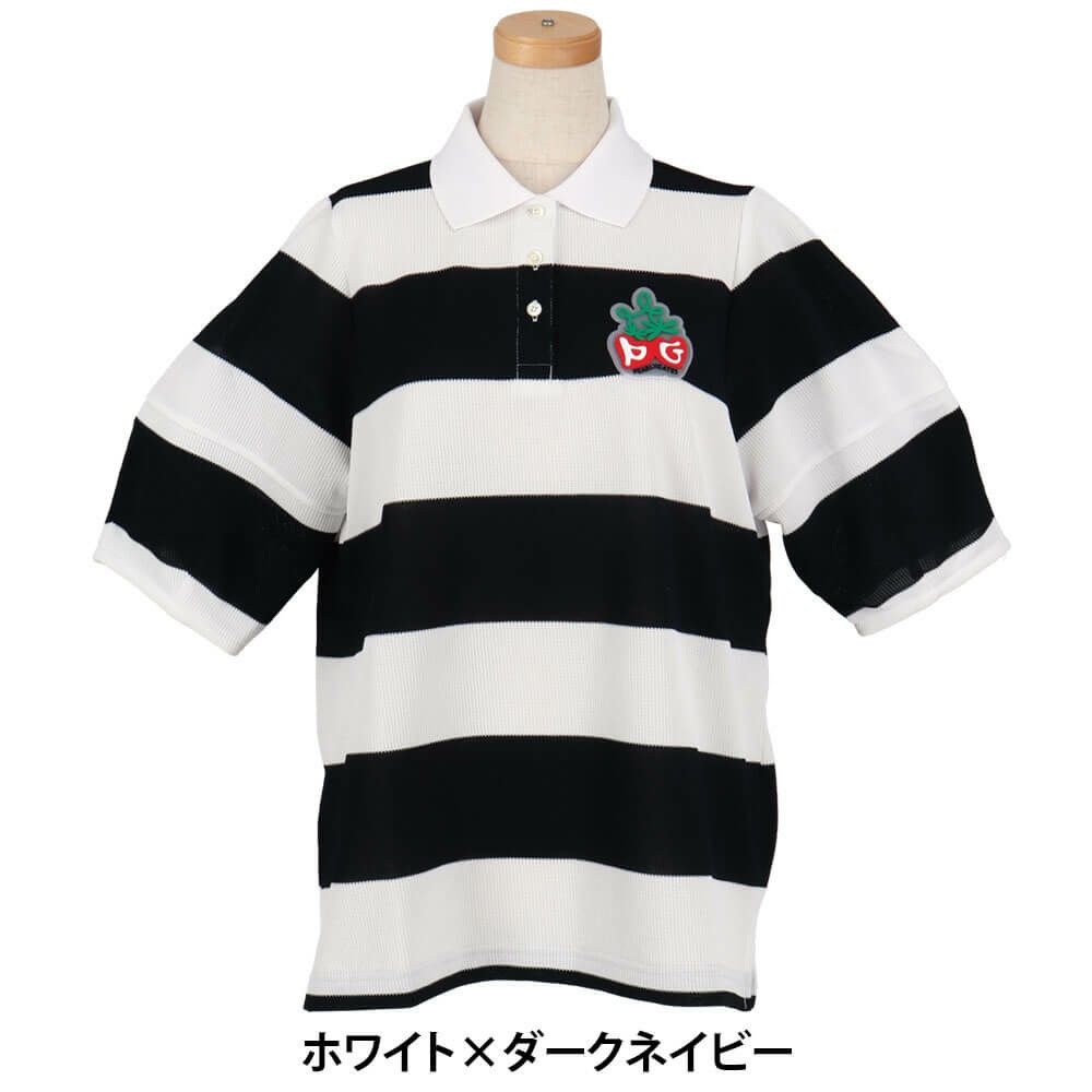 パーリーゲイツ PEARLY GATES　レディース 切替ボーダー 半袖 ポロシャツ 055-5160510　2025年モデル ホワイト×ダークネイビー