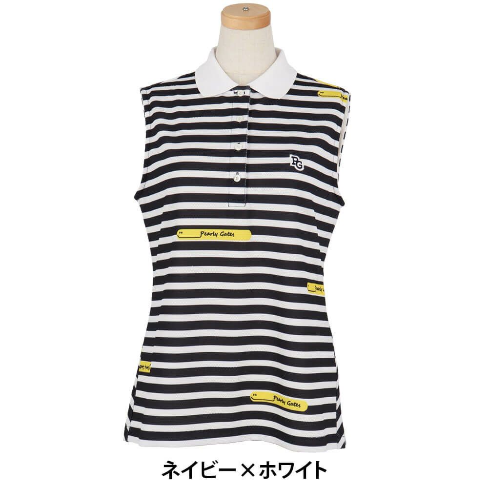 パーリーゲイツ PEARLY GATES　レディース 4WAY ポップコーン スリーブレス ポロシャツ 055-5160526　2025年モデル ネイビー×ホワイト