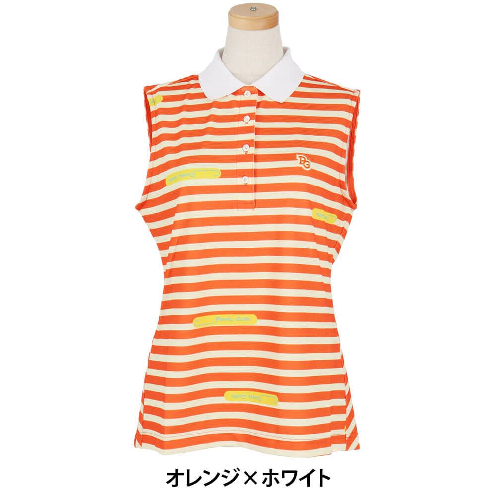 パーリーゲイツ PEARLY GATES　レディース 4WAY ポップコーン スリーブレス ポロシャツ 055-5160526　2025年モデル オレンジ×オフホワイト