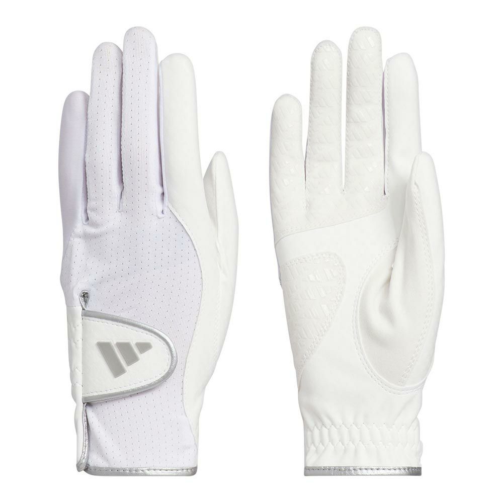  アディダス adidas　W COOL クール ハイグリップ 25 ペア　両手用 レディース ゴルフグローブ KVH39 JE7162 ホワイト/シルバーメタリック　2025年モデル