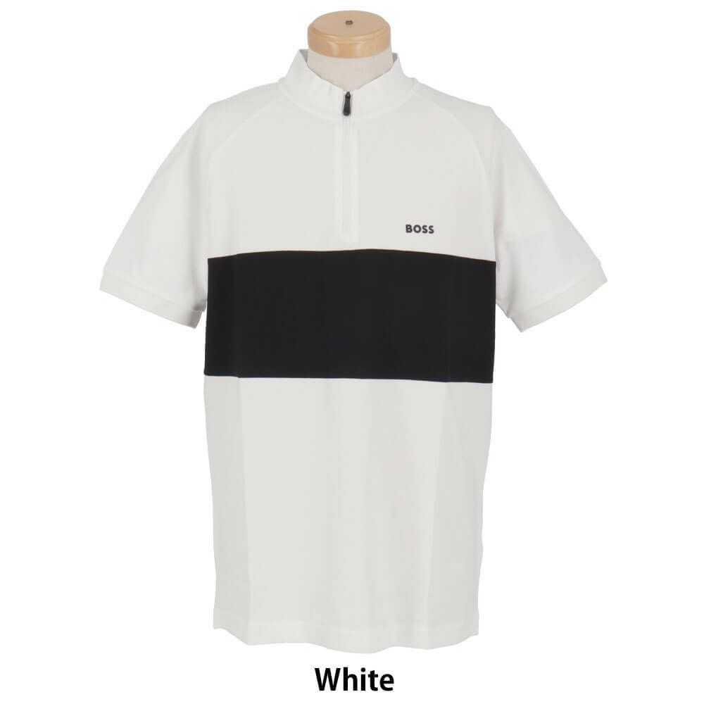 ボス BOSS　アクティブ コットンブレンド ブロックストライプ 半袖 ハーフジップシャツ 50538102
