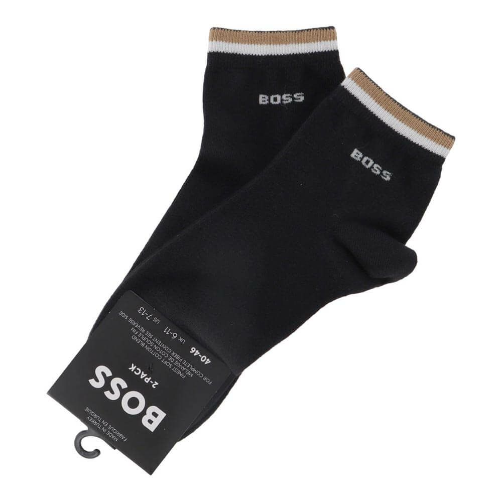 ボス BOSS　ショートソックス 2足セット シグネチャーストライプカフ 50491195 001 Black Black