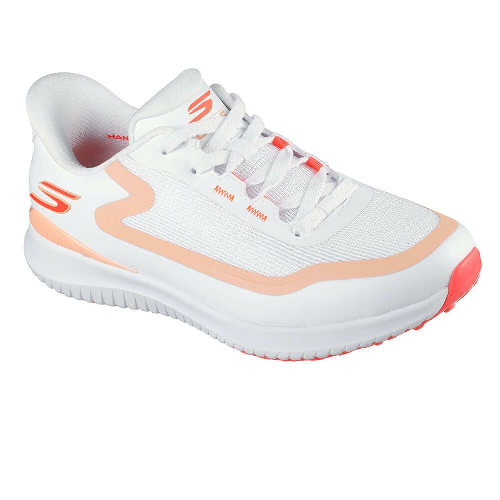 スケッチャーズ SKECHERS　GO GOLF スリップインズ フライト レディース スパイクレス ゴルフシューズ 123131 WCRL　2025年モデル ホワイト/コーラル（WCRL）