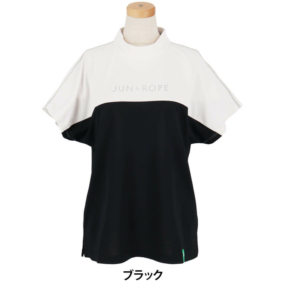 ジュン アンド ロペ JUN ＆ ROPE　レディース バイカラー 半袖 モックネック プルオーバー ERM35100　2025年モデル ブラック