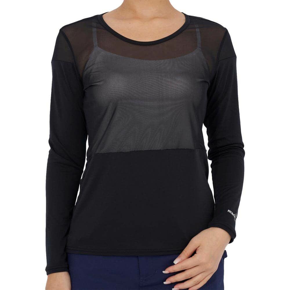 マリクレール marie claire　レディース UVカット メッシュ切替 長袖 Uネック インナーシャツ 714-982-5 ブラック　2025年モデル ブラック
